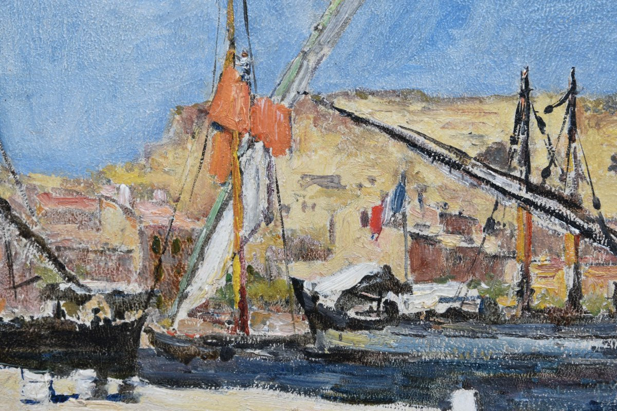 Théophile BERENGIER "Le port de Saint Chamas" 1895 huile sur carton 24x36-photo-1